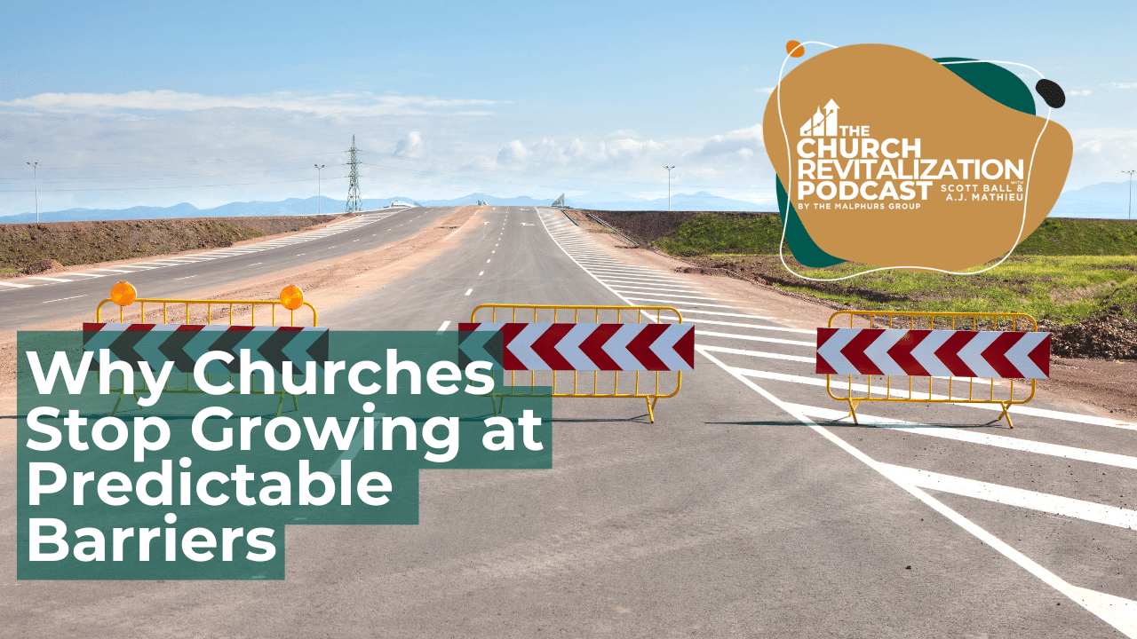 A road with barriers and a sign indicating growth challenges, related to church revitalization.